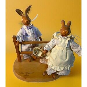 Vtg 1991 Robert Raikes Originals The Hopkins Easter Bunny Rabbit Couple Set Wood